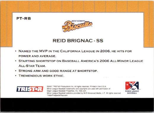 2007 REID BRIGNAC TriStar Prospects Plus Rookie PROTENTIAL RC