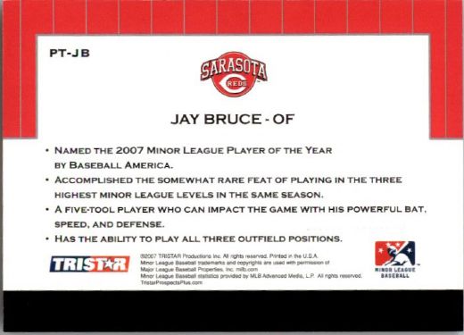 2007 * JAY BRUCE * TriStar Prospects Plus Rookie PROTENTIAL RC REDS