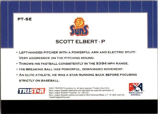 2007 SCOTT ELBERT TriStar Prospects Plus Rookie PROTENTIAL RC