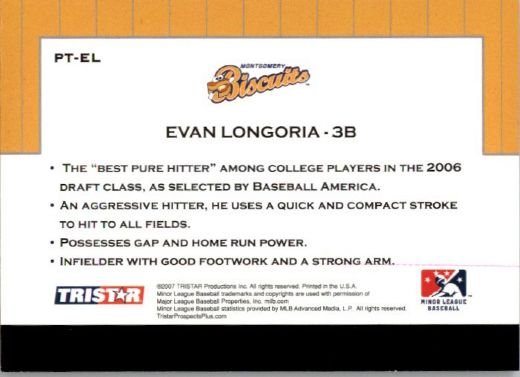 2007 * EVAN LONGORIA* TriStar Prospects Plus Rookie PROTENTIAL RC RAYS