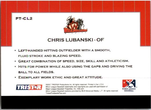 2007 CHRIS LUBANSKI TriStar Prospects Plus Rookie PROTENTIAL RC