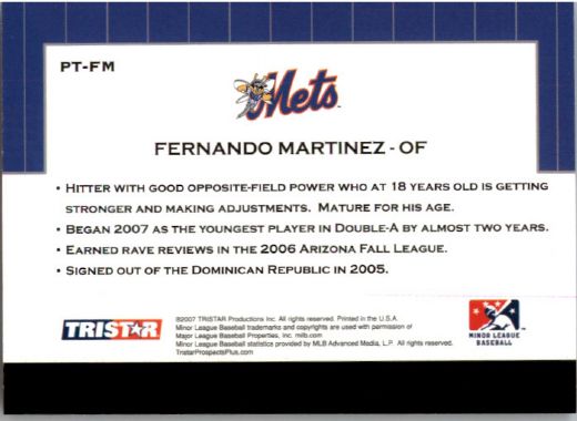 2007 FERNANDO MARTINEZ TriStar Prospects Plus Rookie PROTENTIAL RC