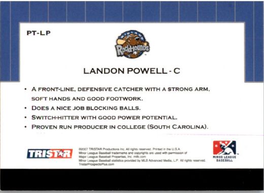 2007 LANDON POWELL TriStar Prospects Plus Rookie PROTENTIAL RC