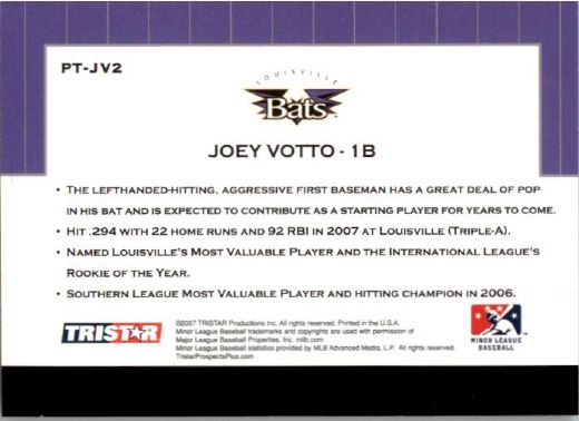 2007 * JOEY VOTTO * TriStar Prospects Plus Rookie PROTENTIAL RC REDS