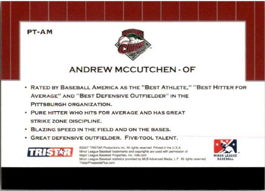 10-Count Lot 2007 ANDREW McCUTCHEN TriStar Prospects Plus Rookies PROTENTIAL RCs