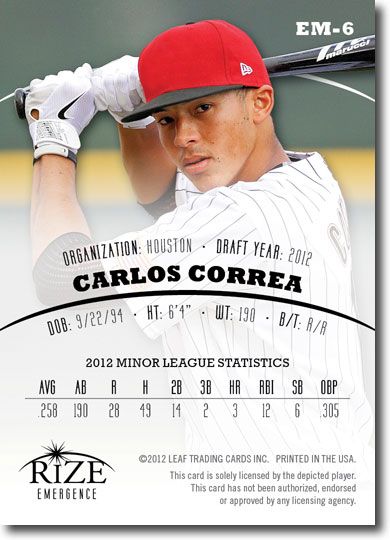 50-Count Lot CARLOS CORREA 2012 Rize Rookie EMERGENCE RCs