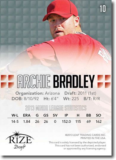 ARCHIE BRADLEY 2013 Rize Draft Baseball Rookie Card RC