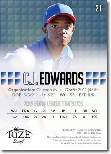 CARL EDWARDS JR 2013 Rize Draft Baseball Rookie Card RC