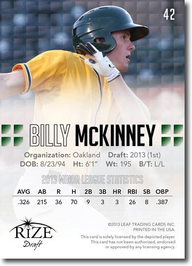 BILLY MCKINNEY 2013 Rize Draft Baseball Rookie Card RC