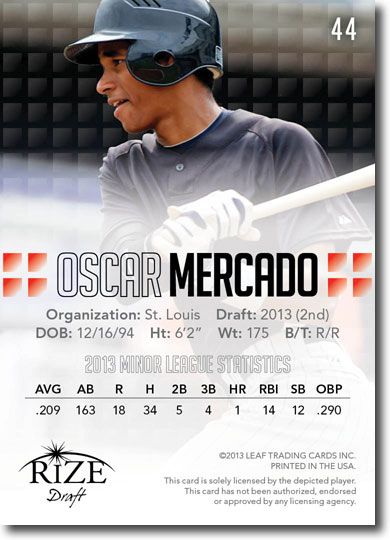 OSCAR MERCADO 2013 Rize Draft Baseball Rookie Card RC