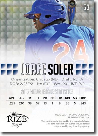 JORGE SOLER 2013 Rize Draft Baseball Rookie Card RC