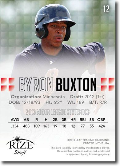 10-Ct Lot BYRON BUXTON 2013 Rize Baseball Rookies Draft RCs