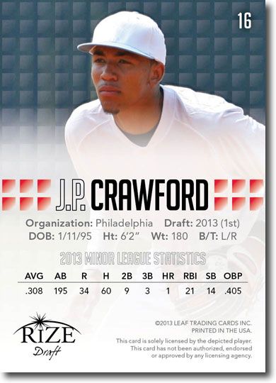 10-Ct Lot J.P. CRAWFORD 2013 Rize Baseball Rookies Draft RCs