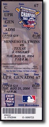 Jason Kubel 2004 MLB Debut Rookie Ticket
