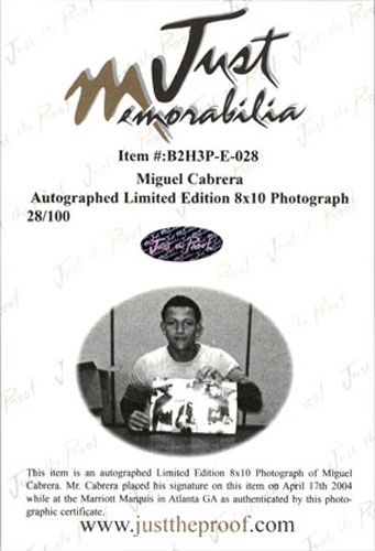 MIGUEL CABRERA 2002 Certified Autograph Rookie #3 Auto 8x10 Photo TIGERS