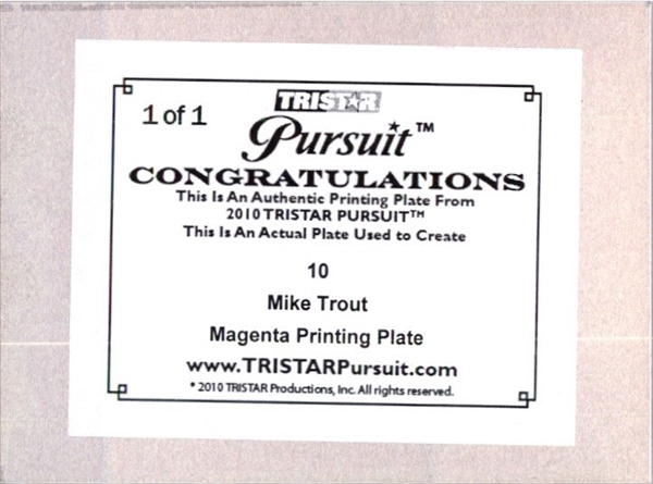 2010 TriStar Pursuit MIKE TROUT #10 Rookie Press Plate 1/1