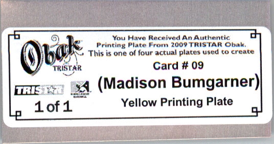 MADISON BUMGARNER 2009 TriStar Obak SP T212 MINI #9 Rookie Press Plate 1/1