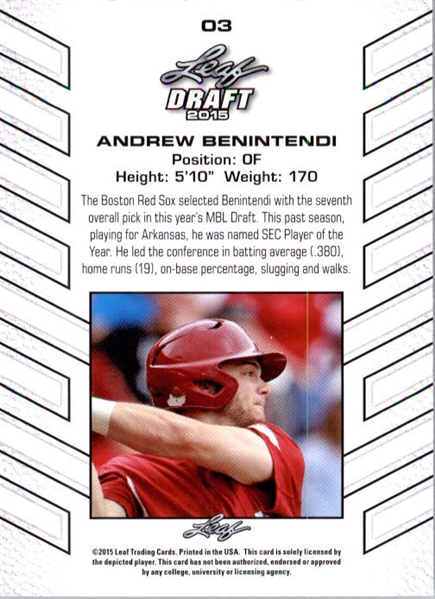 ANDREW BENINTENDI 2015 Leaf Draft Baseball RED REFRACTOR Rookie Card #/5