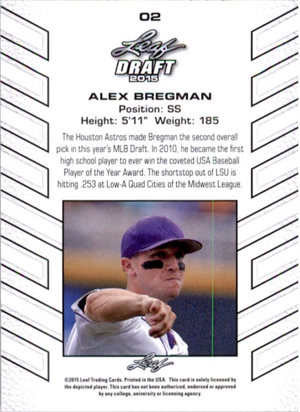 ALEX BREGMAN 2015 Leaf Draft Baseball RED REFRACTOR Rookie Card #/5