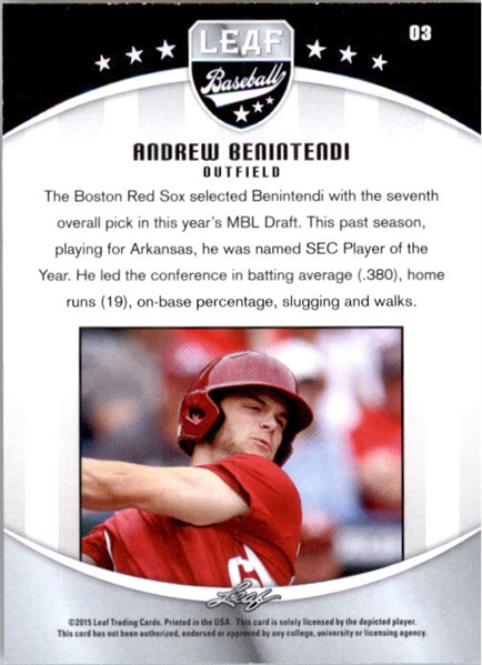 ANDREW BENINTENDI 2015 Leaf Draft Prospect Baseball Rookie Card