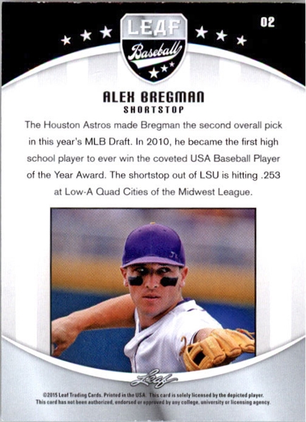 ALEX BREGMAN 2015 Leaf Draft Prospect Baseball GOLD Rookie Card