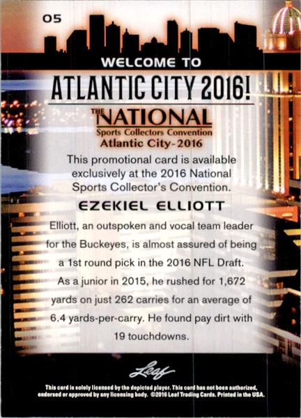 5-Ct Lot EZEKIEL ELLIOTT 2016 Leaf NSCC Booth Exclusive WHITE Rookie Cards