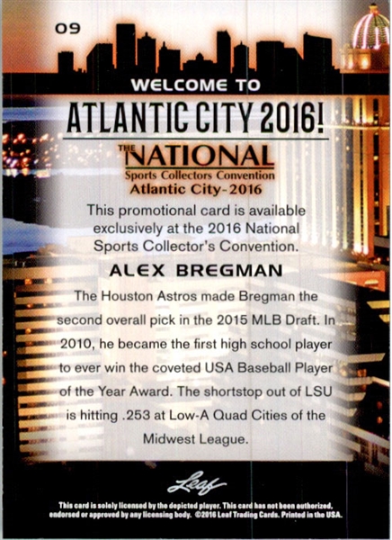 5-Ct Lot ALEX BREGMAN 2016 Leaf NSCC Booth Exclusive WHITE Rookie Cards