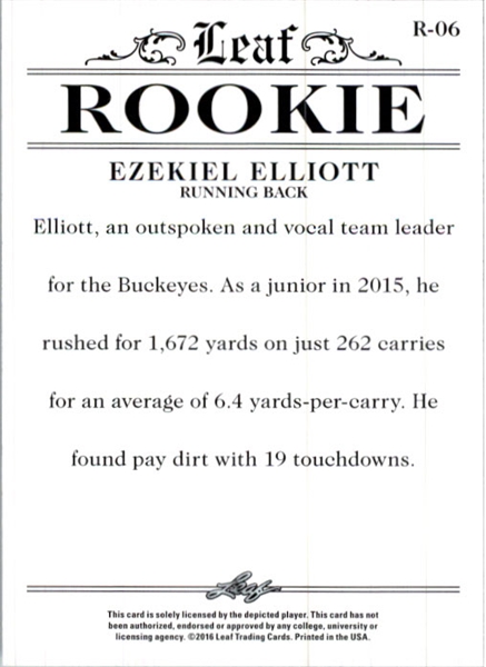 EZEKIEL ELLIOTT 2016 Leaf Rookies Exclusive WHITE Rookie Card