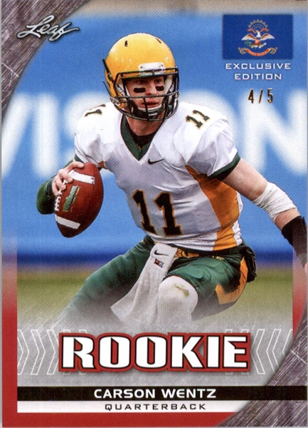 CARSON WENTZ 2016 Leaf Rookies NSCC Exclusive Rookie RED Card #/5