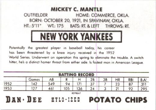 (25) MICKEY MANTLE 1954 Dan-Dee Potato Chips Card Reprints YANKEES