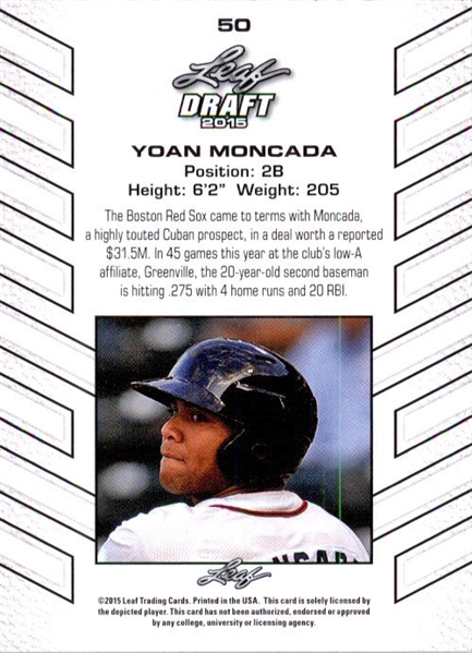 25-Count Lot YOAN MONCADA 2015 Leaf Draft Baseball Rookies