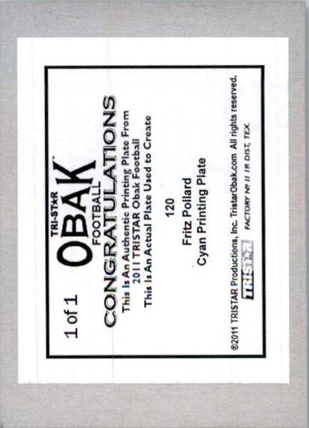2011 TriStar Obak Football FRITZ POLLARD #120 Printing Press Plate 1/1